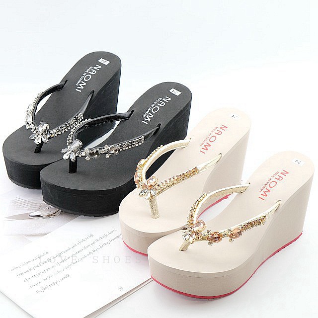 MIT Temperament Long Flip-Flops ️ Diamond Flip-Flops|Thick-Soled Sponge Slippers|Wedge Slippers|Flip-Flops Thick-Soled Slippers