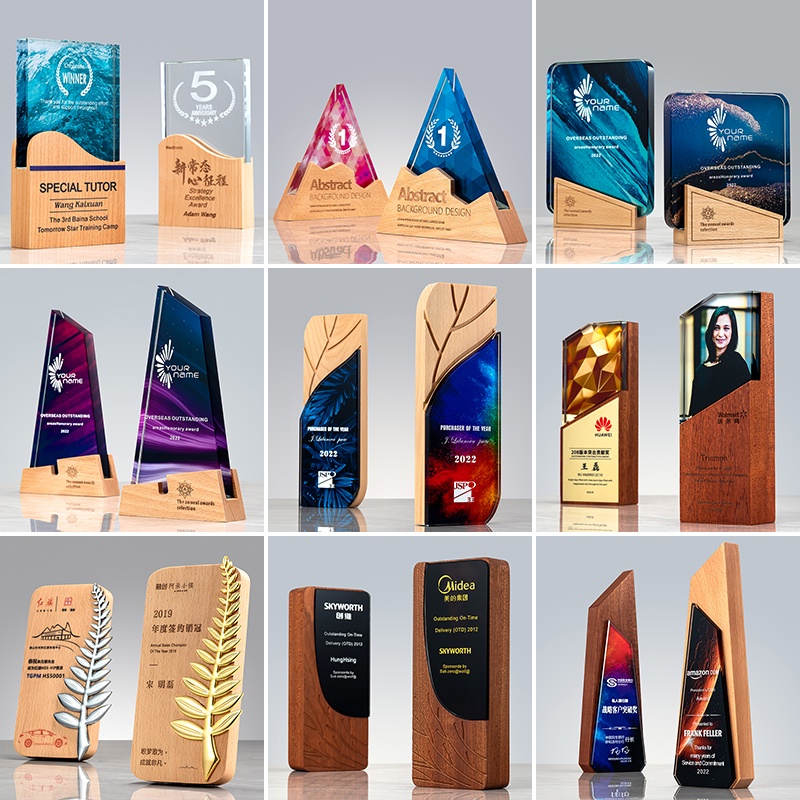 ?【Specials】?Creative Solid Wood Crystal Trophy Customized High-End Glass  Plaque Commemorative Award Holder Enterprise Aw | Shopee Malaysia