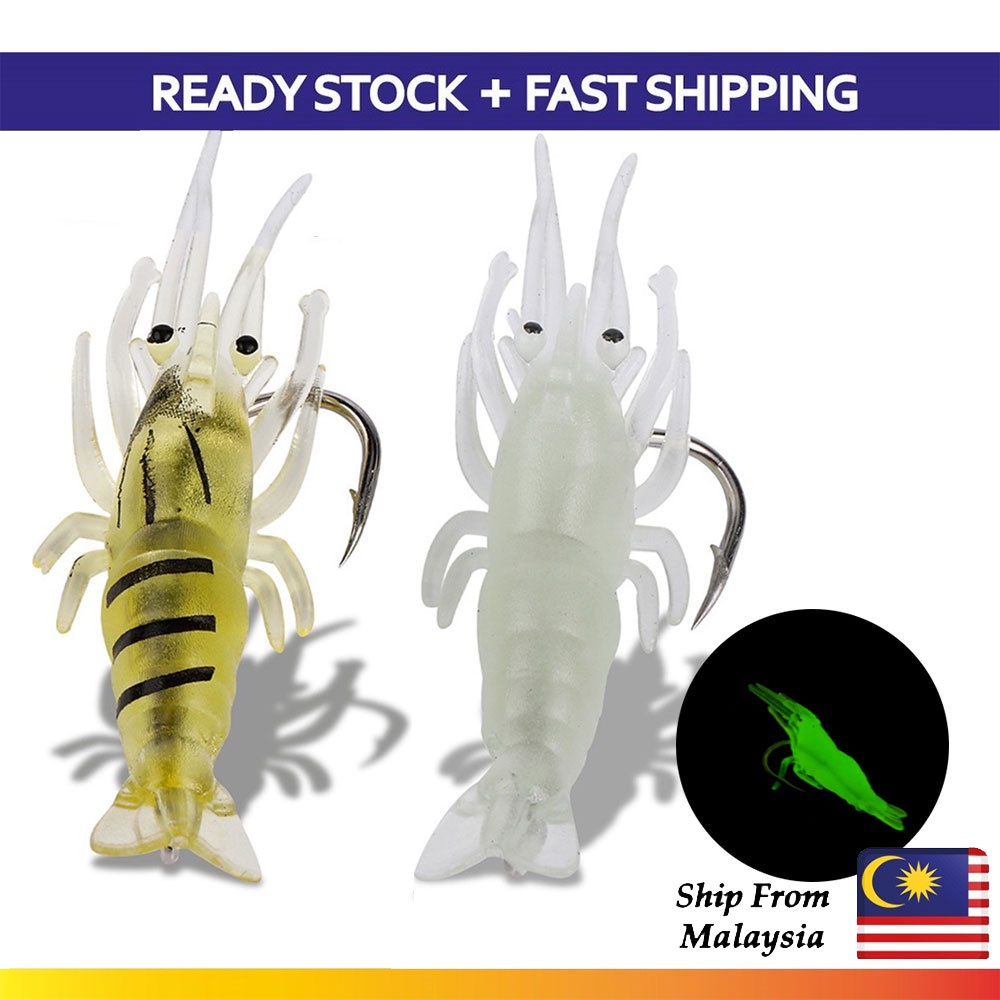 Soft Plastic Fishing Lure Luminous Shrimp Bait Soft Plastik Gewang Umpan Casting Siakap Ikan