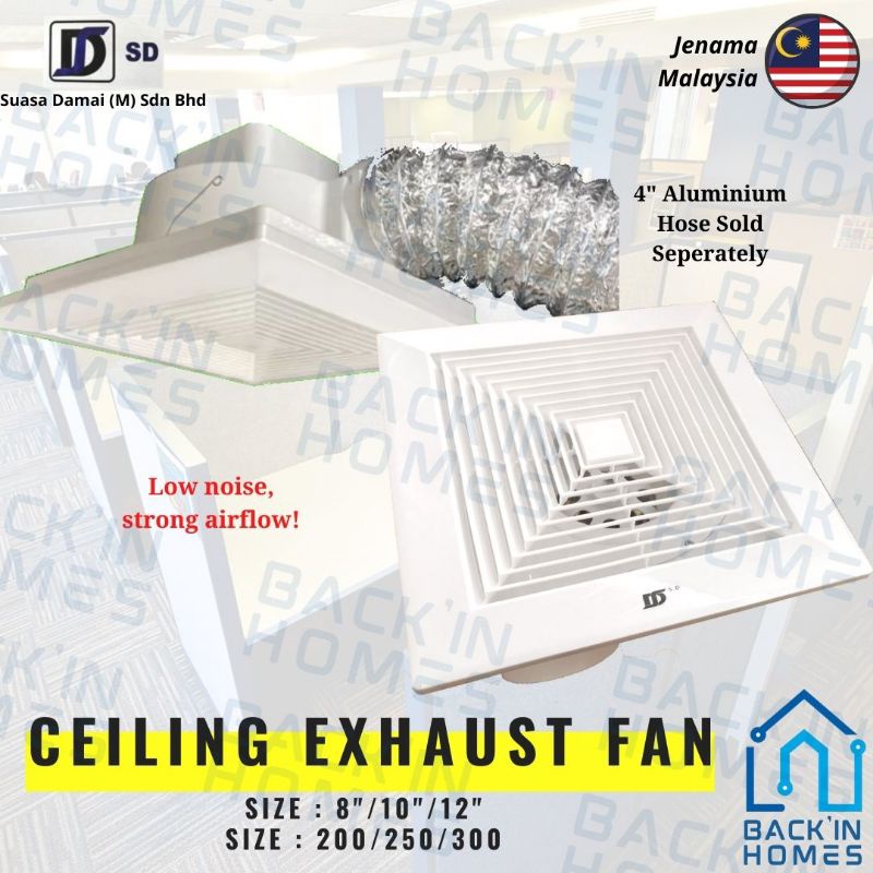 Ceiling Exhaust Fan 8 10 12 Inch Suasa Damai Sd Indoor Low Noise Office Toilet Bathroom Room Living Ventilation Ee Malaysia - Are Bathroom Exhaust Fans Standard Size