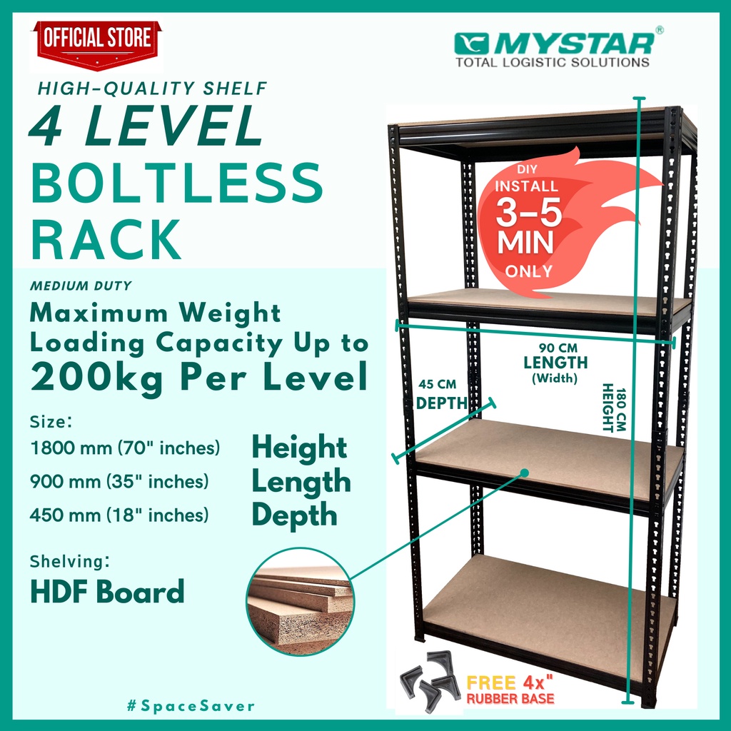 Mystar Boltless Rack Hdf Shelf 45 D X90 W X180 H Cm 4 Tier Rack Shelf 200kg L Bk Rak Besi Rak Dapur Rak Barang Shopee Malaysia