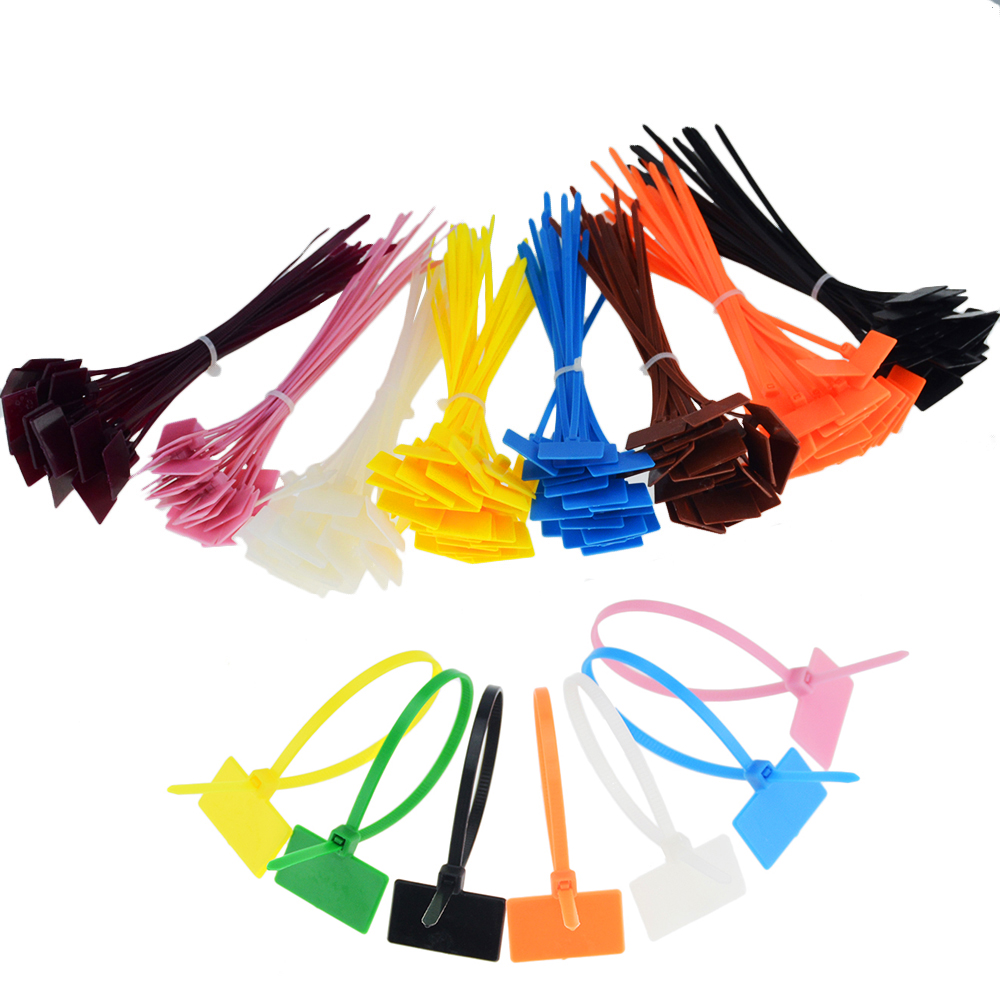 100PCS Easy Mark 4*150mm Nylon Cable Ties Tag Labels Plastic Loop Ties