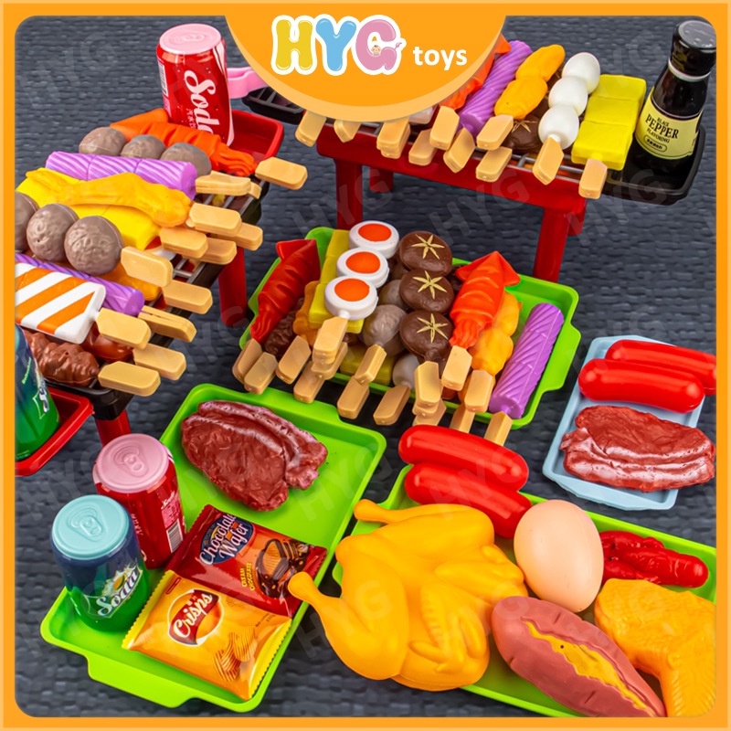 HYG BBQ Toy Barbecue Set Girl Boy Children Play House Toy Kitchen Oven Barbecue Skewers Simulation Food Set Gift