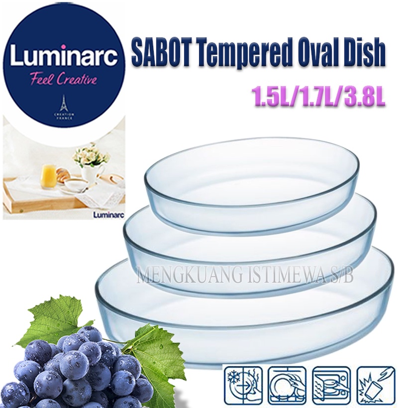 Luminarc Tempered Durable Clear Glass SABOT Oval Baking/Serve Dish 1.5L ...