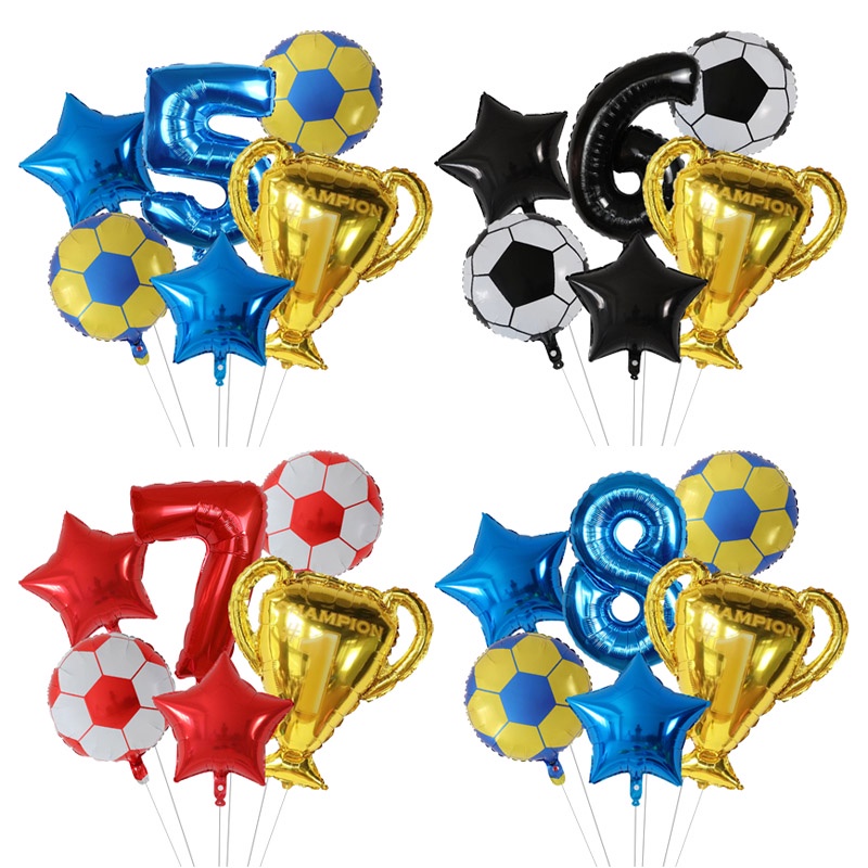 6pcs Football World Cup Trophy Ball Soccer Balloons Set 30inch Number Globos Children's Boy Birthday Party Decorations Kids Sports Gift