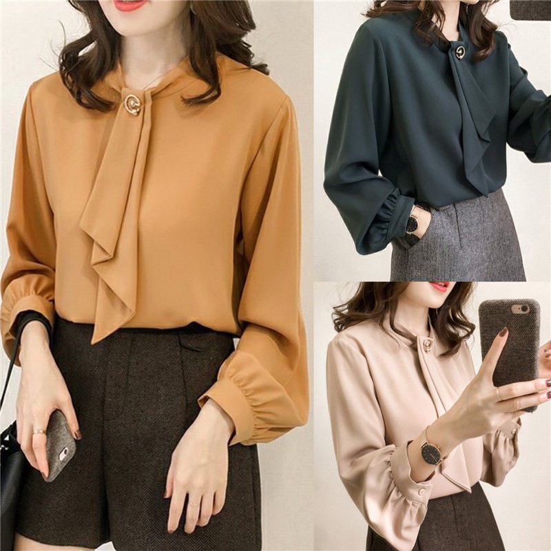 blouse baju office wear women loose bow 