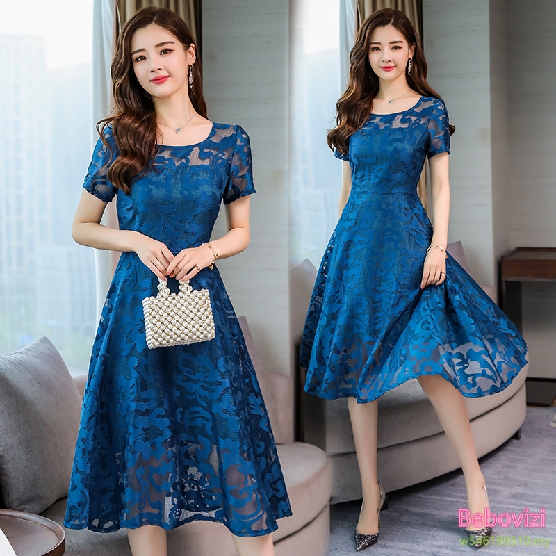 Oversize 5XL Short Sleeve Lace Midi Dresses Korean Party Oversize 5XL Short Sleeve Lace Midi Dresses Korean Party