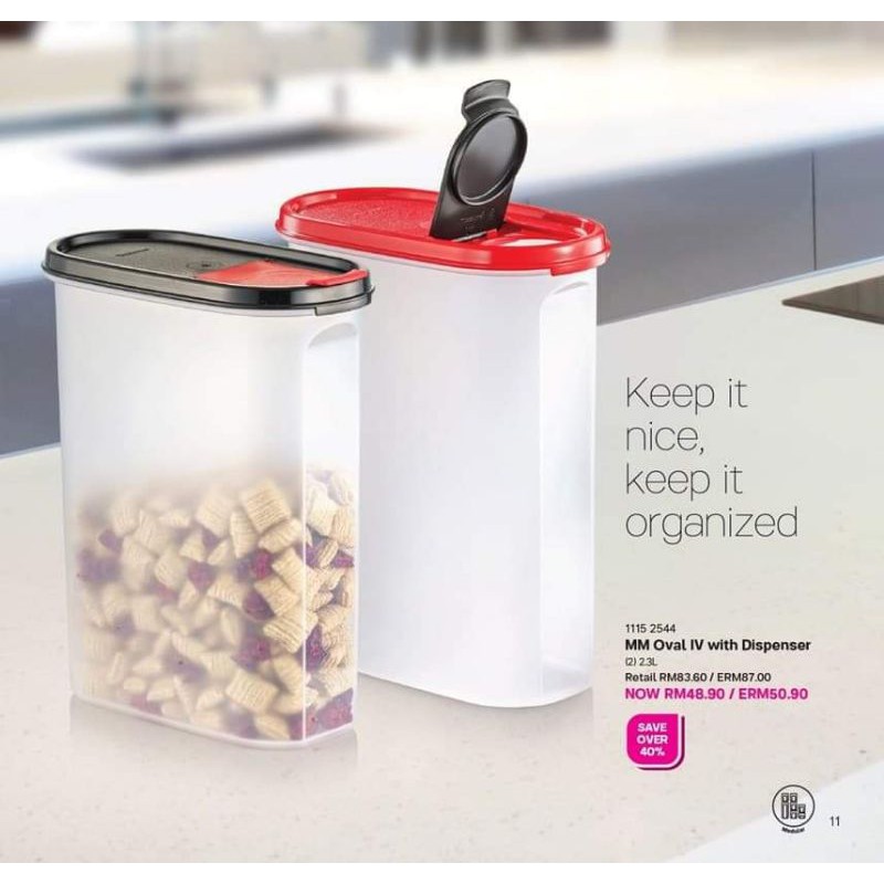 READY STOCK ( 1set 2pcs set ) Tupperware Modular Mates MM Oval IV with Dispenser 2.3L