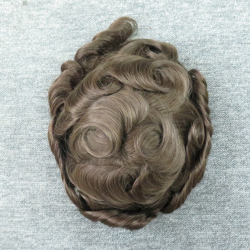 Ultra Thin Full Pu Top Men Toupee Human Hair Blonde Retro Wig