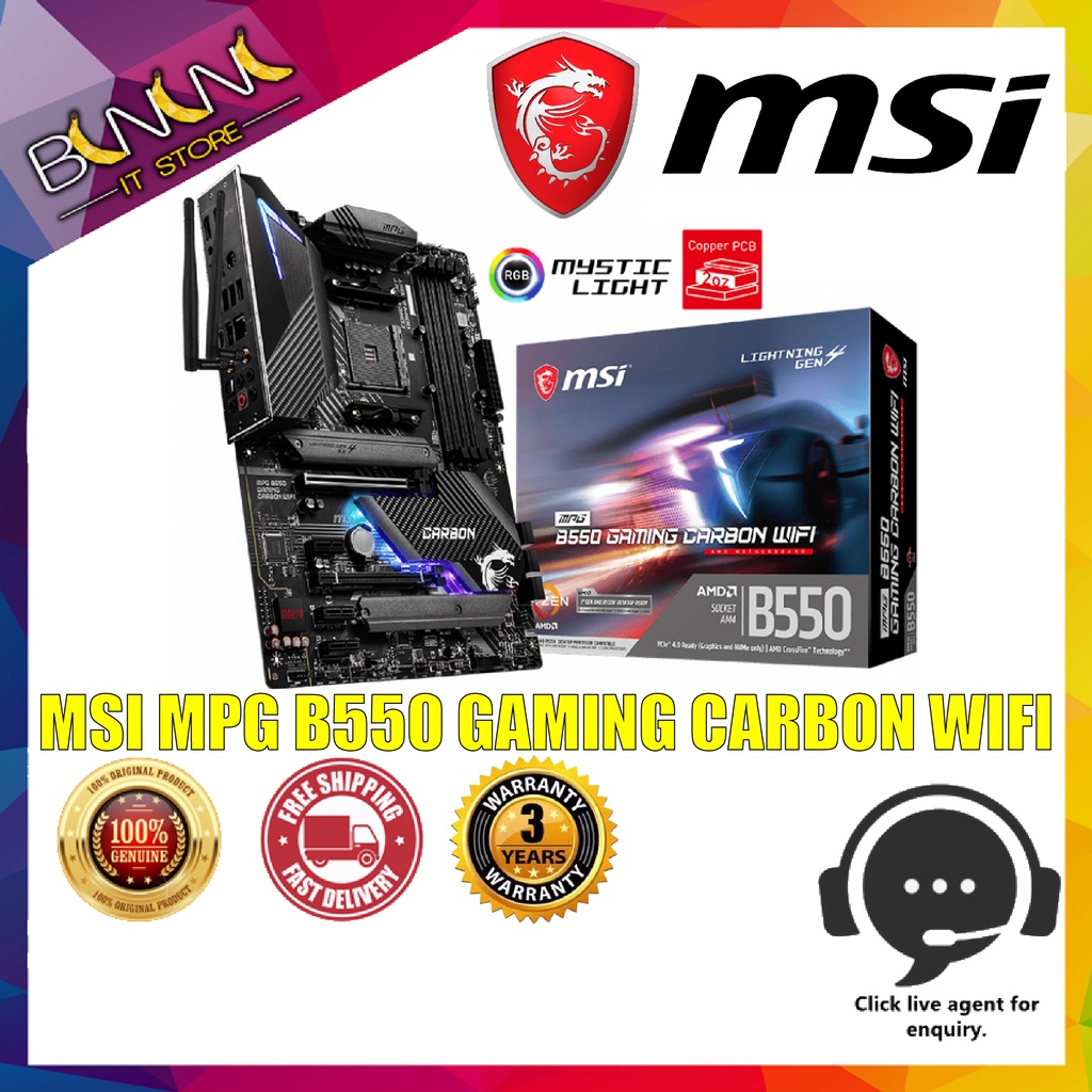 [Ready Stock] MSI MPG B550 GAMING CARBON WIFI AMD MOTHERBOARD Shopee