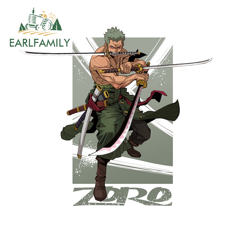 EARLFAMILY 13cm x 10.1cm Zoro Car Stickers ONE PIECE Anime Decal Waterproof Motorcycle Car Accessories Campervan RV JDM