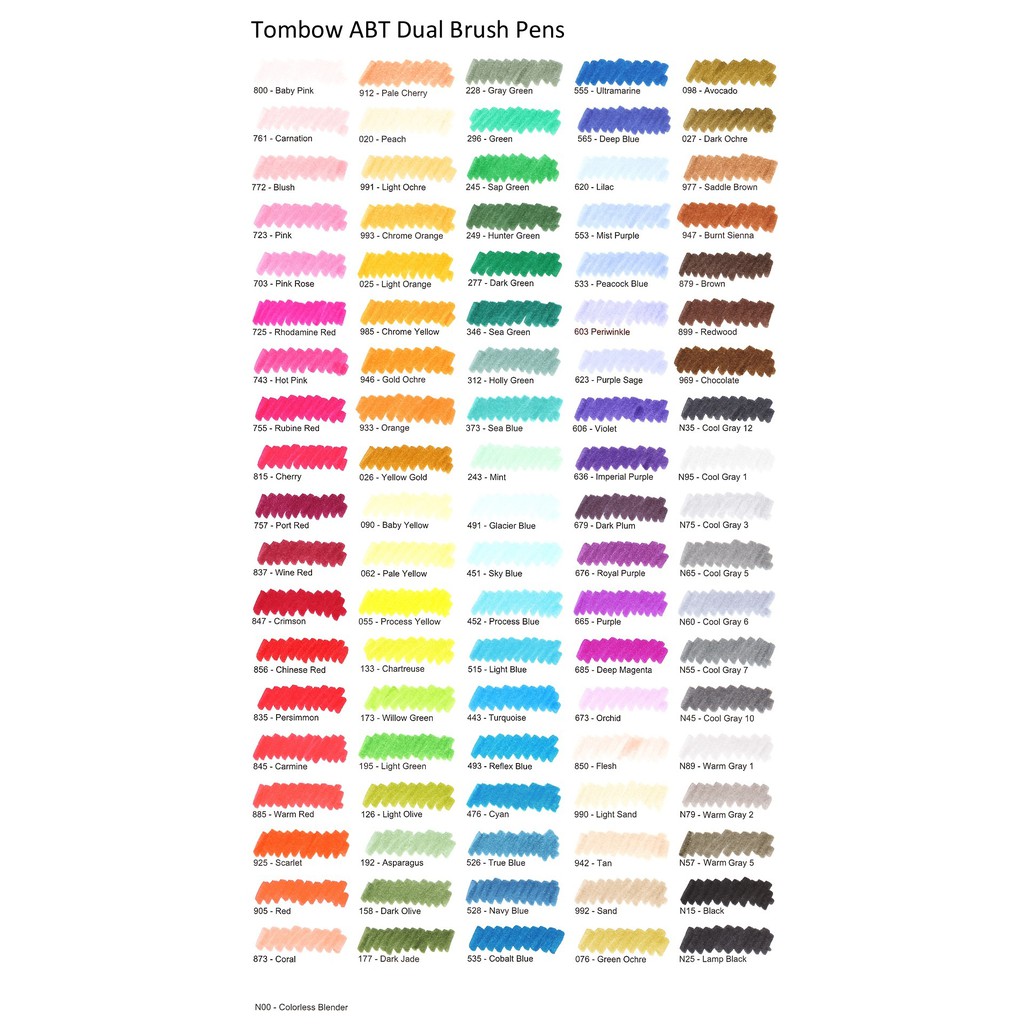 TOMBOW ABT Dual Brush Pens (96 Colors) LIST 5/16 - CALLIGRAPHY TOMBOW ABT Dual Brush Pens (96 Colors) LIST 5/16 - CALLIGRAPHY