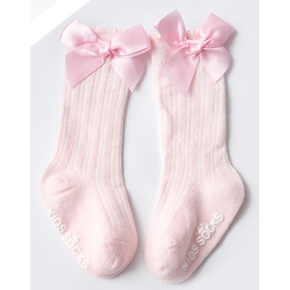 shopee: Baby Girls Socks High Knee Bows Cute Baby Kids Toddler Socks Long Tube Sock (0:4:Color:Pink;1:0:Size:S (0-12M))
