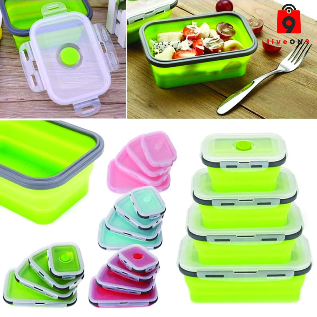 Silicone Collapsible Foldable Tupperware Container Food Grade Storage ...