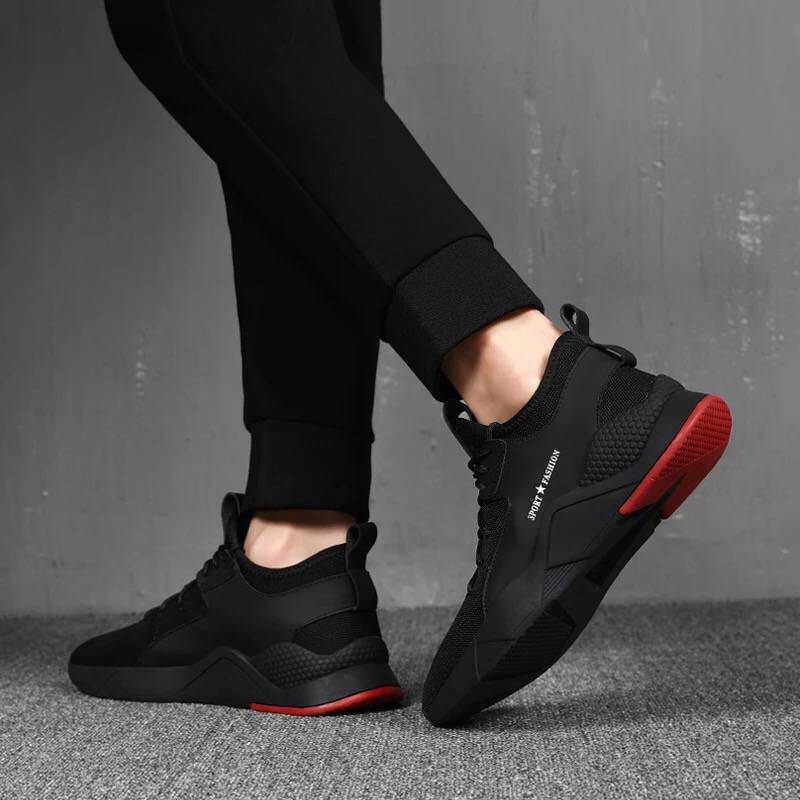 men's casual breathable black running sports shoes