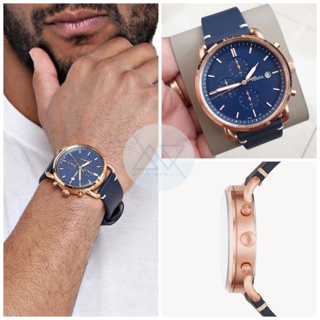 rhett chronograph navy leather watch