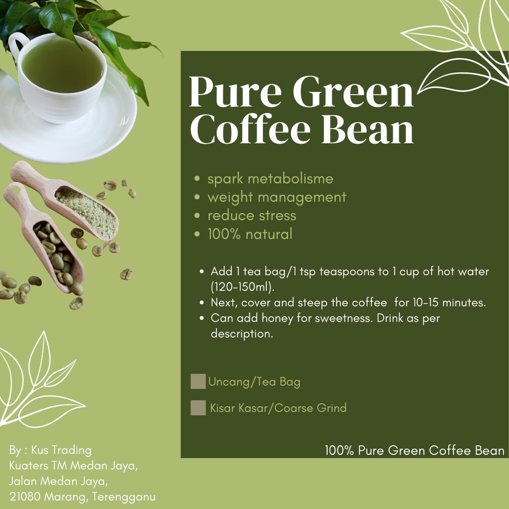 Pure Green Coffee Bean Tea Bag/Coarse Grind | Shopee Malaysia