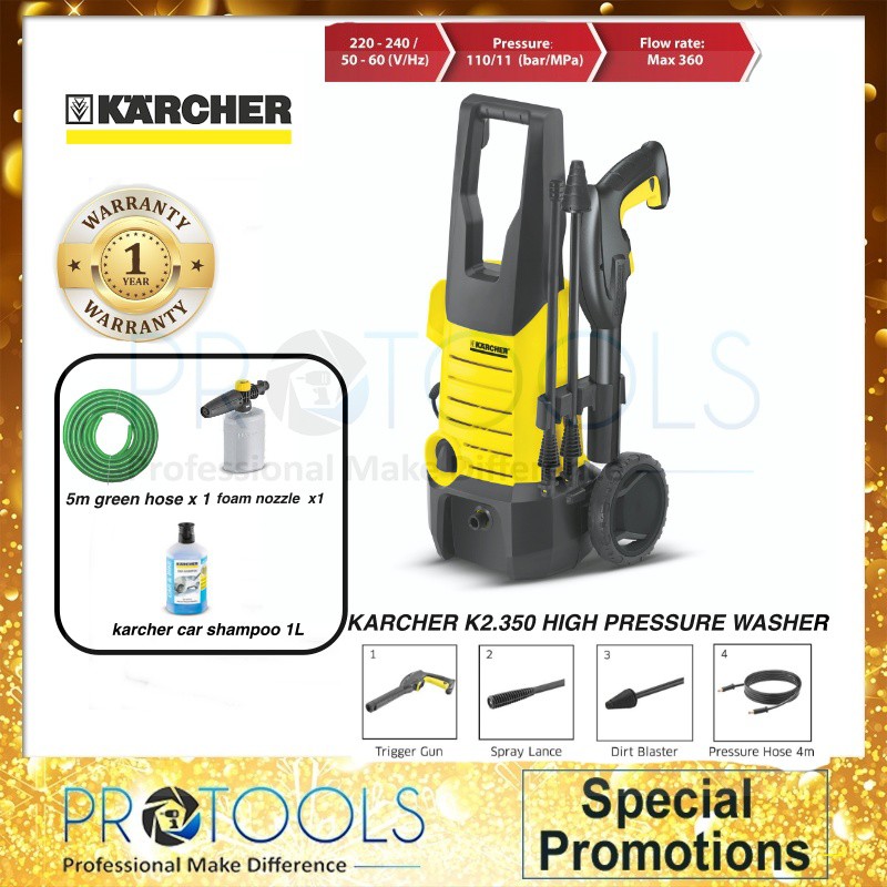 KARCHER HIGH PRESSURE WASHER K2.350 / FOAM NOZZLE FJ6 1 YEAR WARRANTY