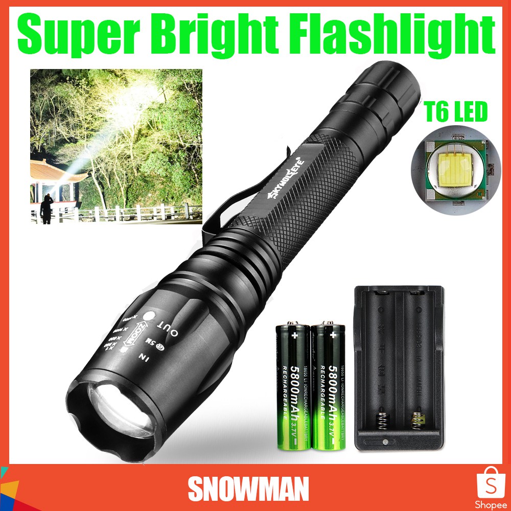 Tactical 60000LM 5-mode T6 Zoomable 18650 LED Flashlight Torch Light Camping US 