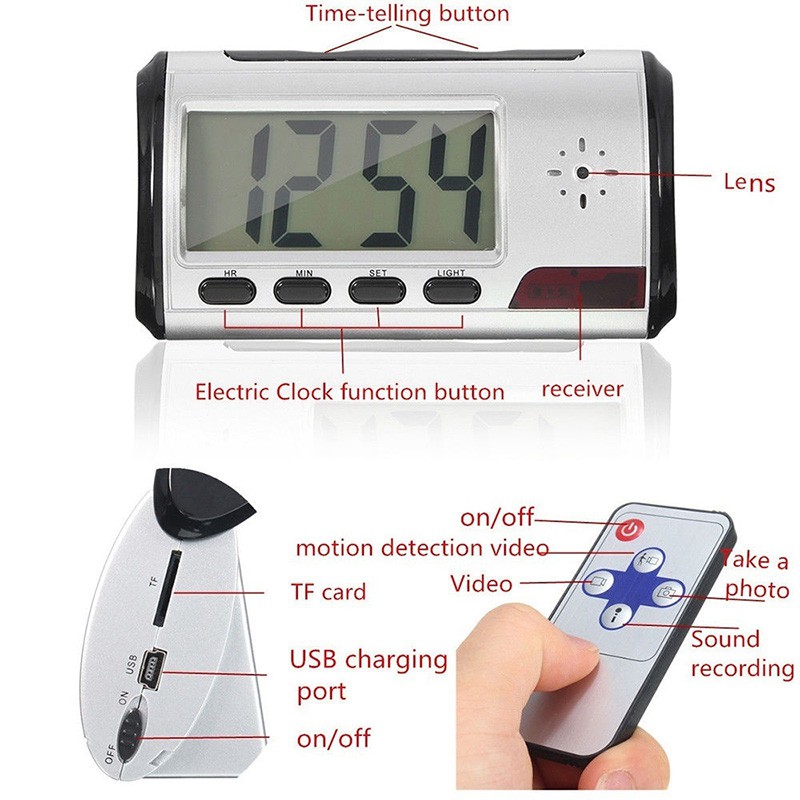 Mini Spy Camera Alarm Clock DVR Recorder Hidden Nanny Cam DVR Motion Detection