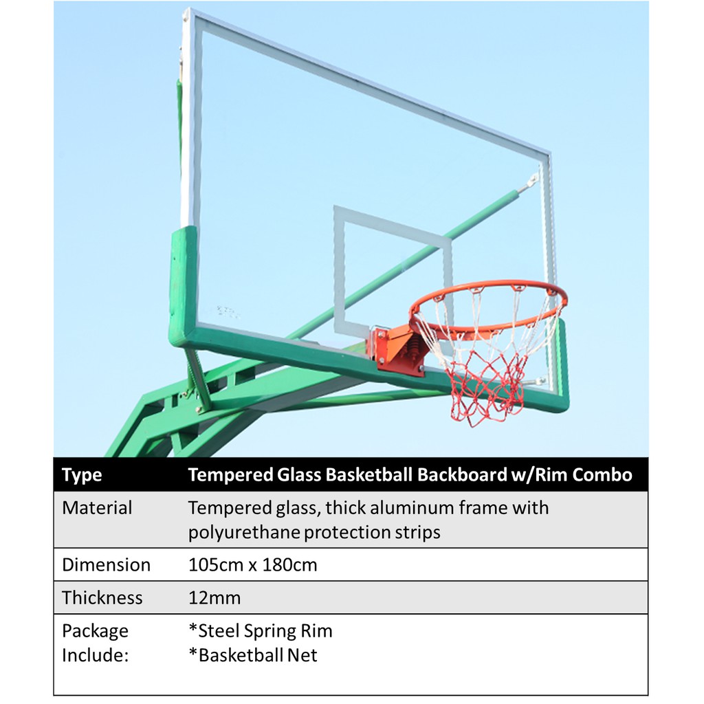 High Quality Tempered Glass Basketball Backboard w/Rim & Net Combo
