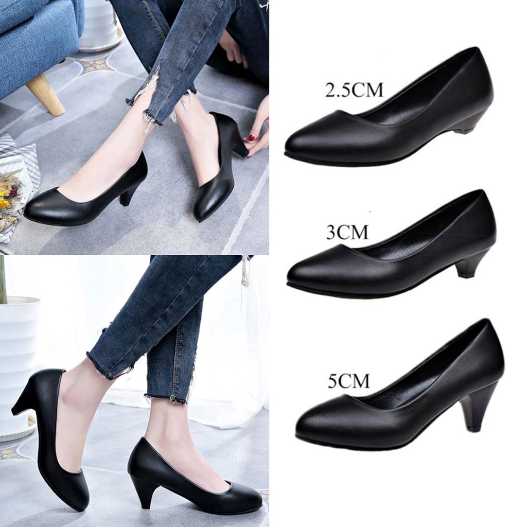 CICITOP Women's shoes black matte leather 2.5cm/3cm/5cm Heel professional pointed heel shoes | Shopee Malaysia