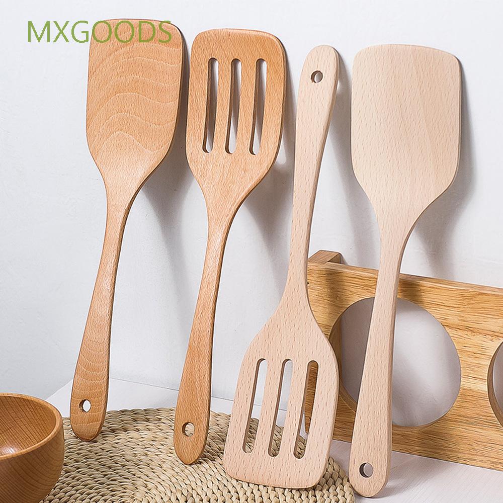 MXGOODS Wooden Cooking Tools Non-Stick Cookware Wood Spatula Pancake Long Handle Shovel Health Kitchen Gadgets Slotted Spatula Utensils