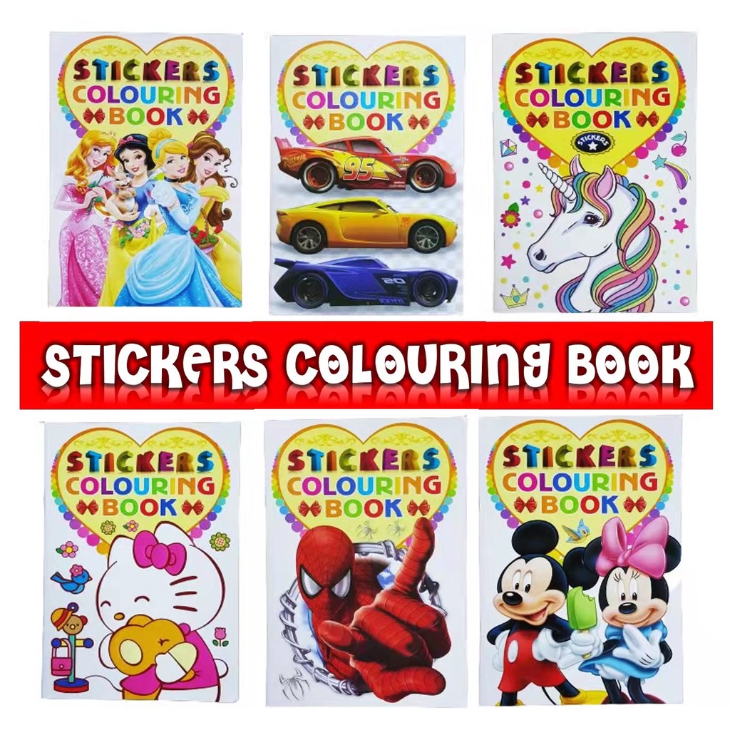 Kids Children A5 Cartoon Stickers Colouring Book Drawing Book Buku