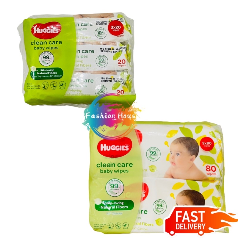 Huggies Baby Wipes Clean Care (20's x 3 Packs) / (80's x 2 Packs