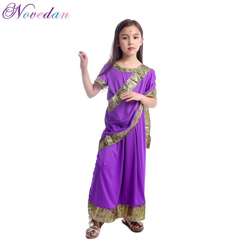 Indian Sari Girls Dresses Cosplay Costume Kids Child Saree Indian Bollywood Princess Masquerade Halloween Party Cosplay Clothing