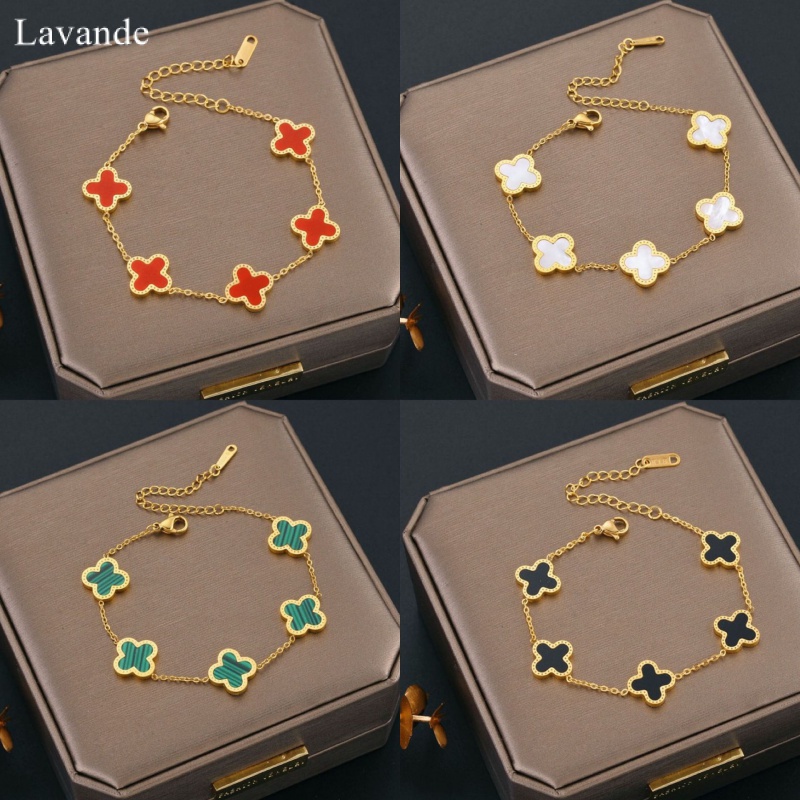 LAVANDE Girls Bracelet Non-Fade Titanium Steel Gold Four-Leaf Clover Mother-Of-Pearl Female European American Style Fashion Simple PX6K