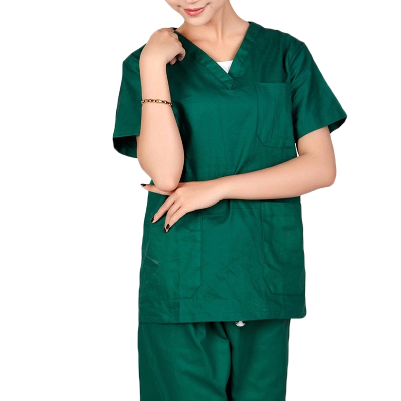 Men Women Unisex Medical Hospital Nursing Clinic Scrub Set Uniform Tops Pants 