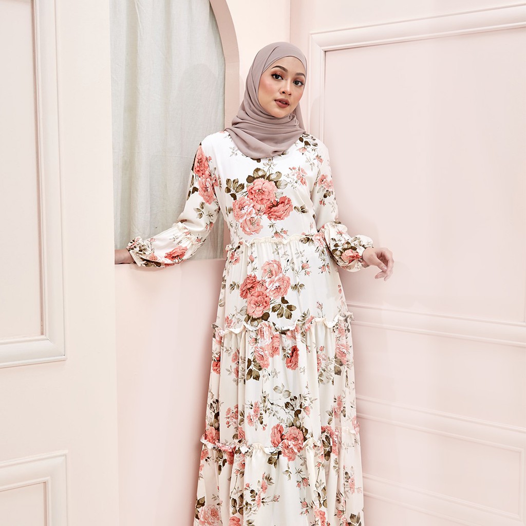 ABAYA MUSLIMAH DRESS WOMEN Puff Floral Ironless Nursing Friendly Pastel ...