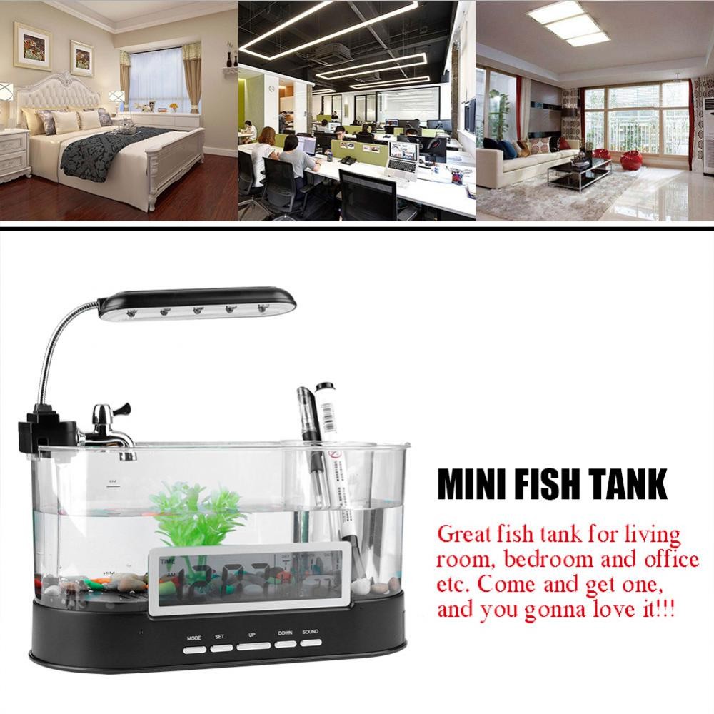 Multifunctional Usb Rechargeable Mini Fish Tank Aquarium With Clock Led Light