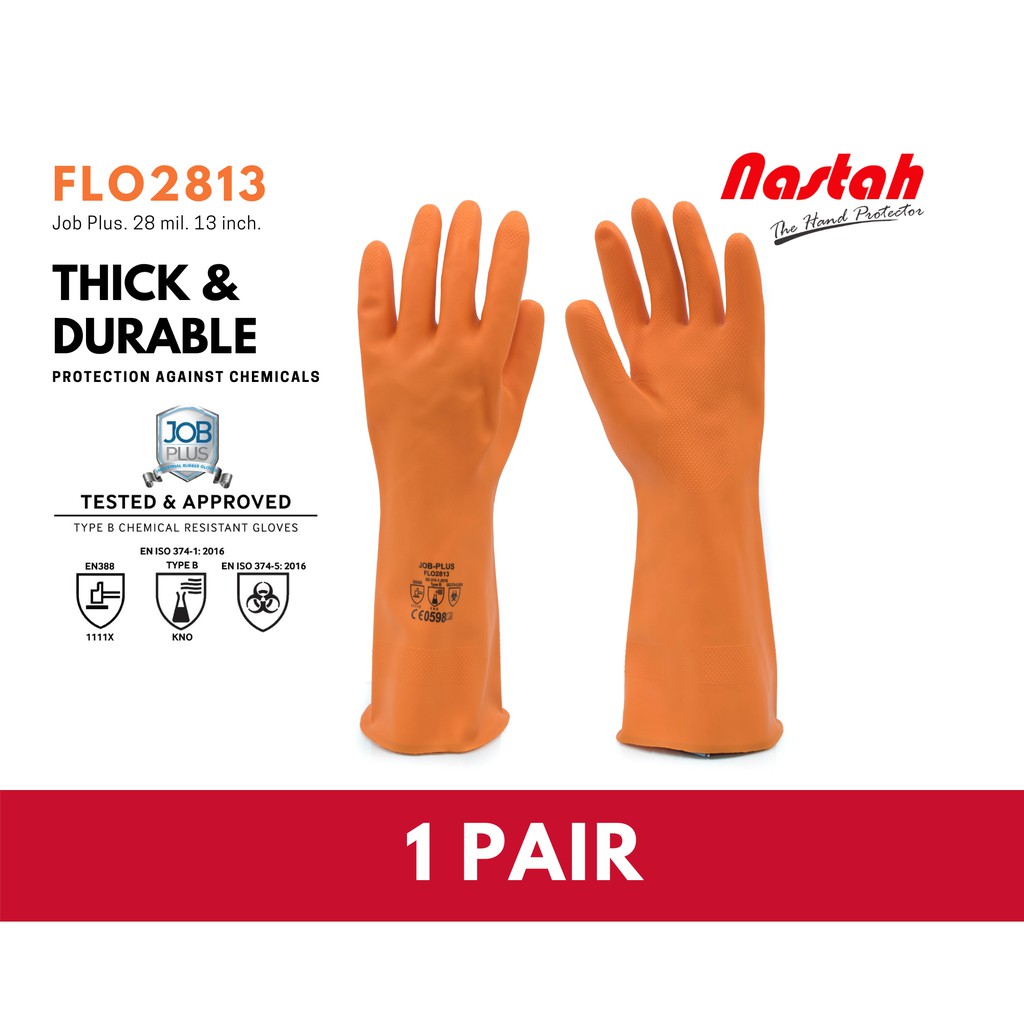 [1 Pair] Mechanic Rubber Gloves Waterproof FLO2813 Orange Color Thick