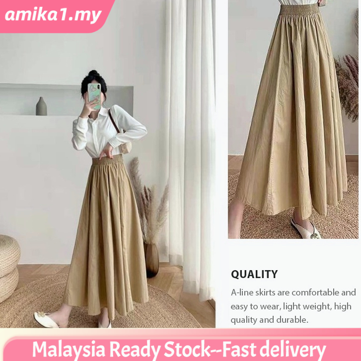 【Malaysia stock】Women Ruffled Casual Long Skirt Wanita Muslimah Skirt Labuh Skirt Plus Size High