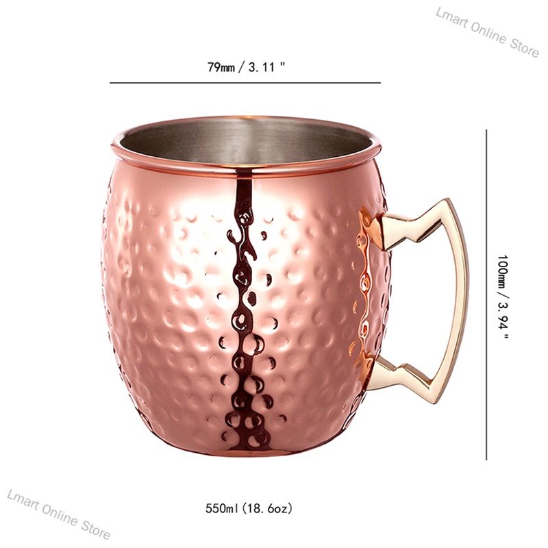 Lmart Online Store Solid Copper Moscow Mule Mugs, 18 Ounce Unlined Mug, Drinking Cup Perfect for Cocktails Iced tea and