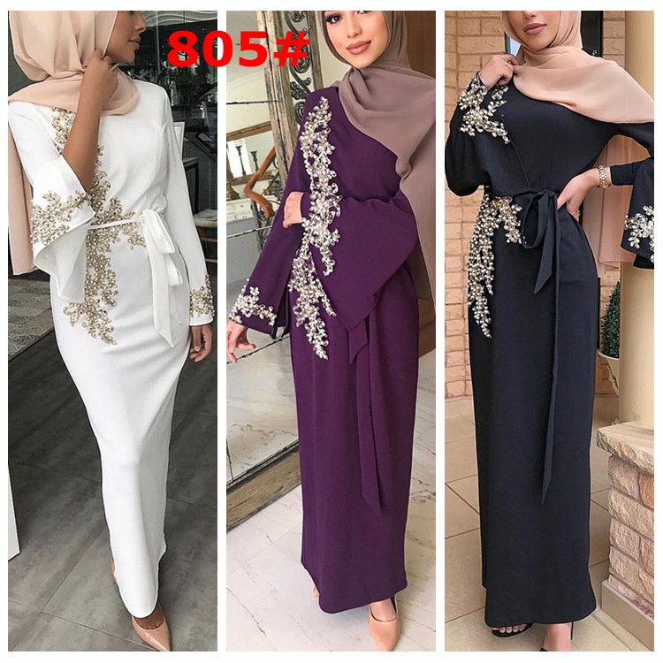 Versatile Durable abaya Arabian Lace Beaded maxi Dresses Muslim baju Muslimah robe women wear dress - Image 4