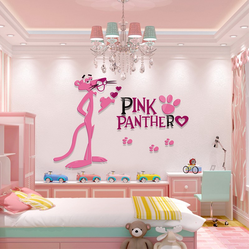 3D Nursery Kids pink panther Self-adhesive Removable Wallpaper Wall Mural