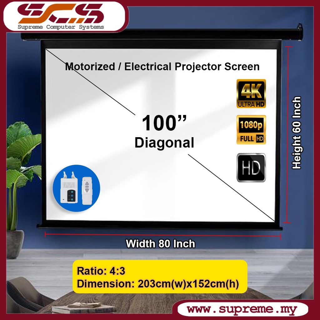 100 43 Projector Screen Electric Screen / Motorized Screen Shopee