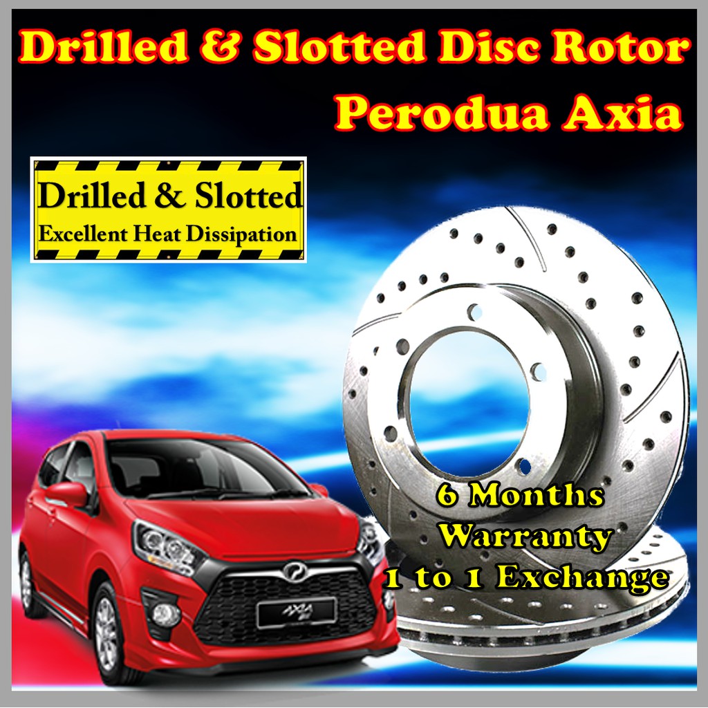 Perodua Axia Brake Front Disc Drilled and Slotted Rotor & Brake Pad