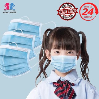 [Ready Stock] 50Pcs Kids Disposable 3 ply Non Woven Face Mask With Earloop Flu Protection Haze Dust