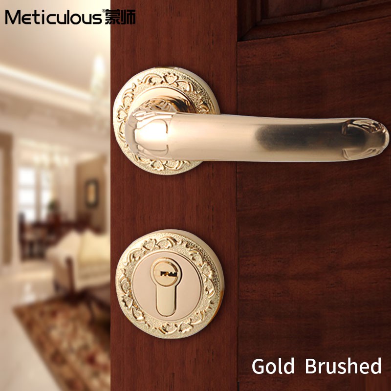 Meticulou Golden Door Locks Stainless Steel Door Handles Interior Door Lock Cylinder Double Bolt Knobs