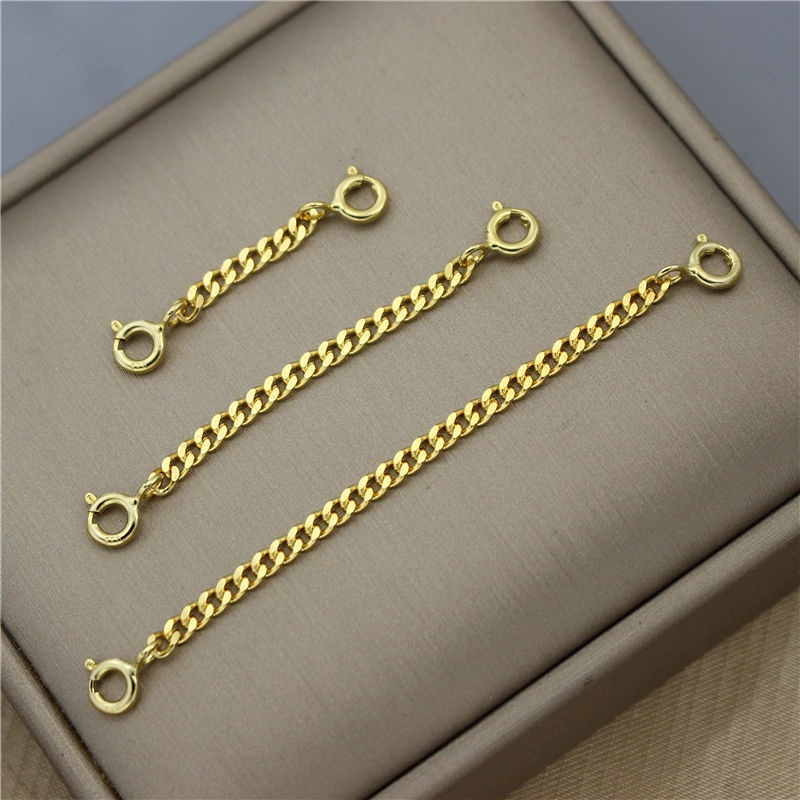 925 Sterling Silver Necklace Extension Chain Double Buckle Extended Safety Chain Safety Chain Gold-Plated Side Whip Chain 2.5mm