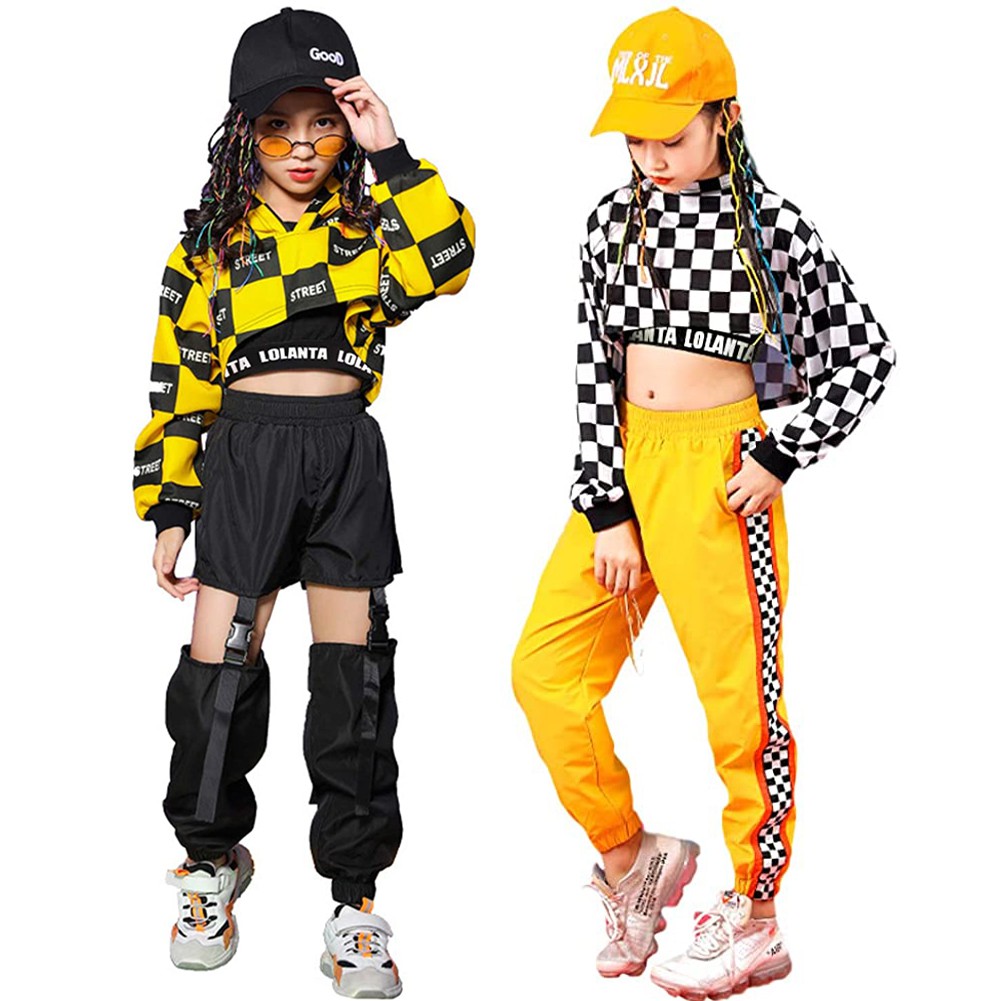Girls Street Dance Costume Hip Hop Checkered Hoodie Sweatshirt Jogger Pants  Outfits 4-16 Years | Shopee Malaysia