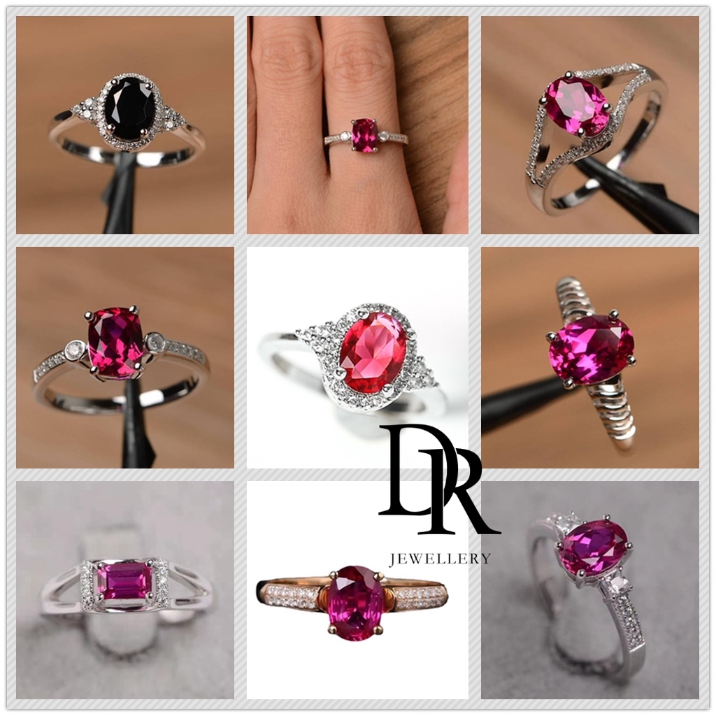 DR Jewelry Fashion Cincin Silver Perempuan Stainless Gifts Red Zircon Batu 925 Silver Rose Gold Diamond Ring Popular Cincin Permata Engagement Wedding Rings