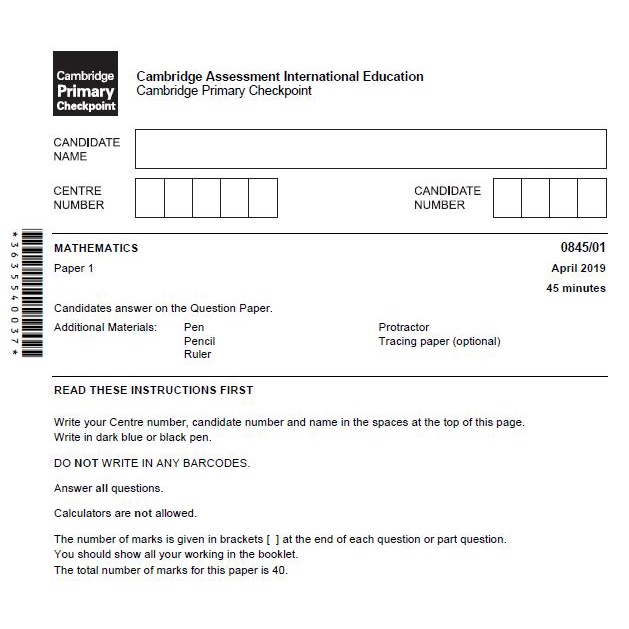 0845 Cambridge Primary Checkpoint Ip6 Mathematics Apr 2019 Past Paper Shopee Malaysia