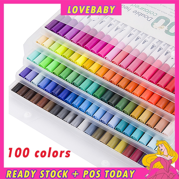 24/36/48/60/100Colors Water Based Art Marker Pen Dual Head Line Drawing |  Shopee Malaysia