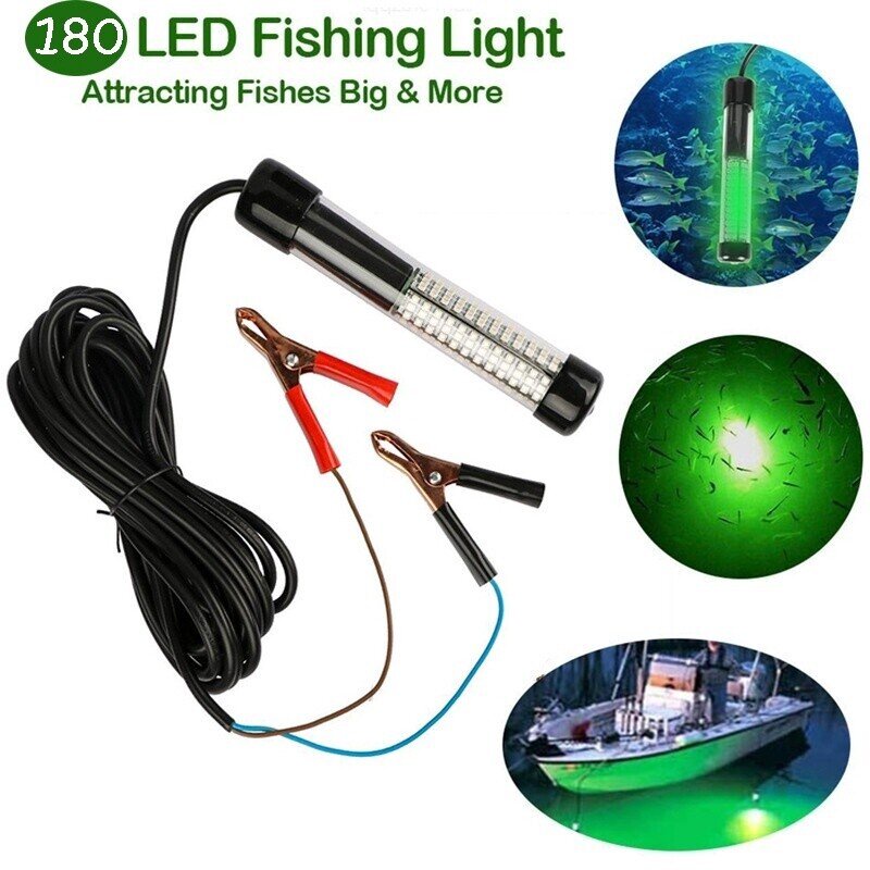 5M 12V 180LED 900LM Deep Underwater Fishing Light Night Fishing Lure Bait Fish Finder Lamp Green Mancing Ikan Tools Fish