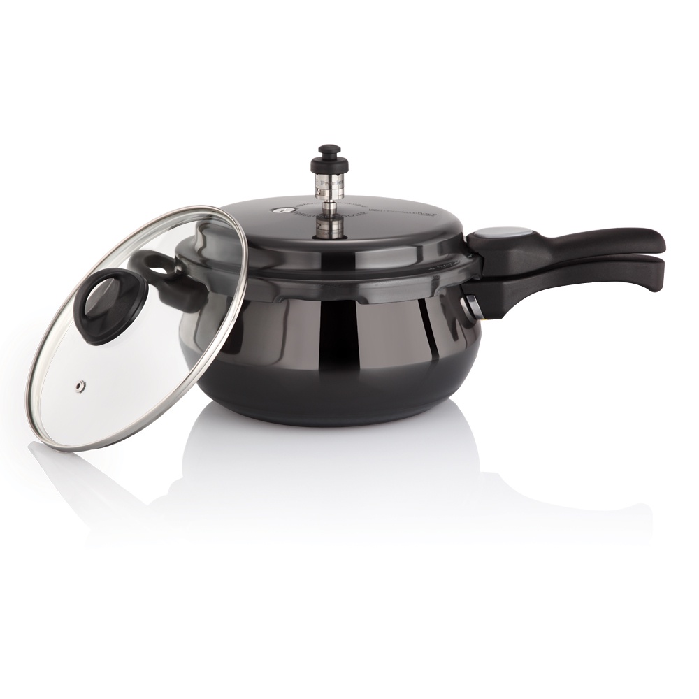 Premier Cucina Trendy Black Induction Bottom Handi Pressure Cooker With Glass Lid